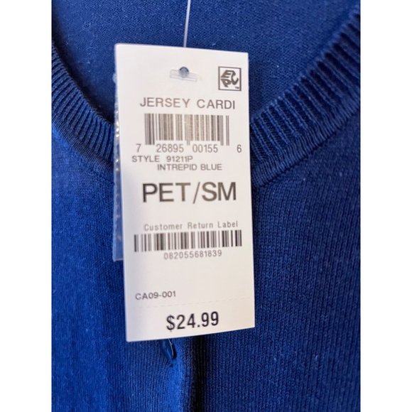 NWT Karen Scott “Jersey Cardi” Navy Blue Cardigan, Petite Small Sweater - Picture 5 of 7